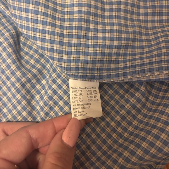 LL BEAN Men's Blue Check Grid Wrinkle Resistant Casual Button Shirt L-Tall VTG - Picture 4 of 6